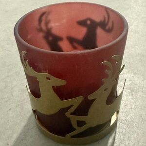 Dark Red and Gold Reindeer Design Votive Candle Holder